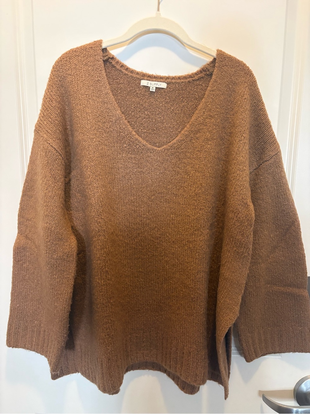 Z Supply Oversized V-Neck Sweater in Chestnut Brown